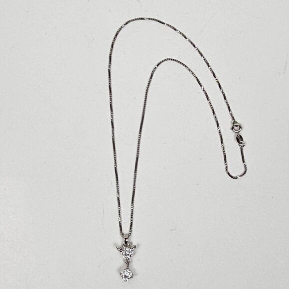 S 925 Sterling Silver Cubic Zirconia Drop Pendant Box Chain Necklace Cat Mouse - Picture 5 of 15